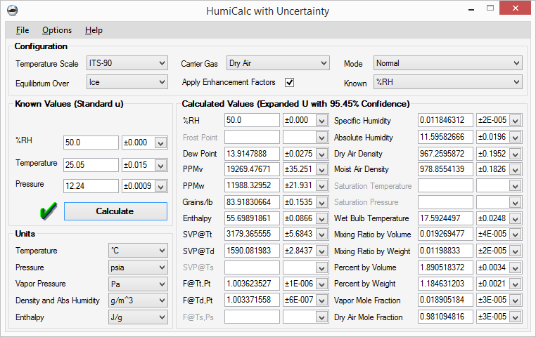 HumiCalc set @ 50% RH.