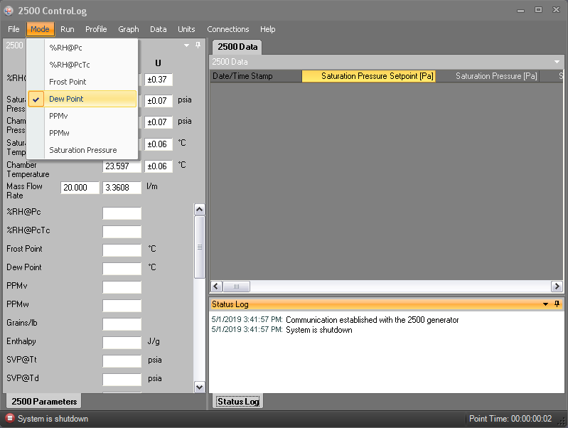 Under the Mode Menu Select Dew Point.